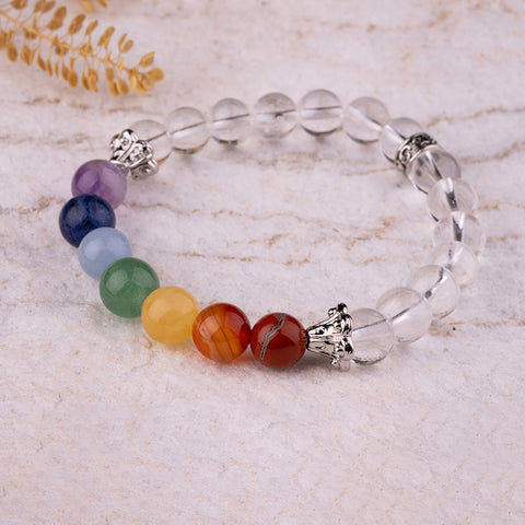 Soulful Serenity - Crystal Quartz Seven Chakras Multi Stone April Birthstone Bracelet