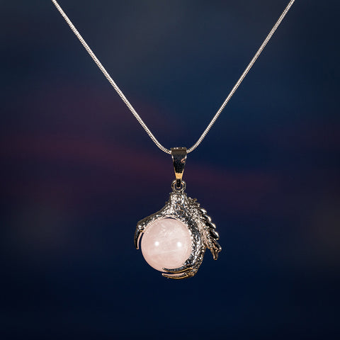 Celestial Guardian Rose Quartz Dragon Claw 925 Sterling Silver Necklace