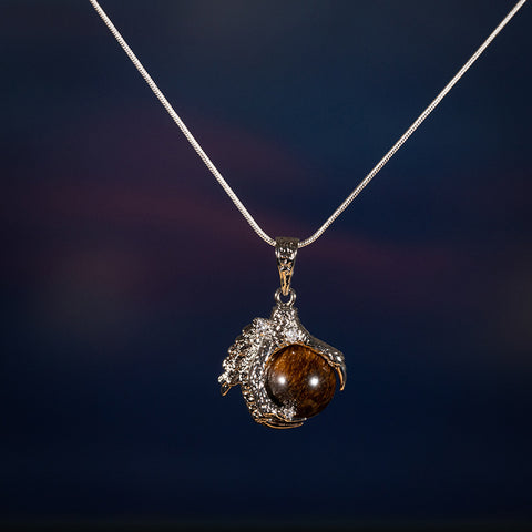 Celestial Guardian - Yellow Tiger Eye Dragon Claw 925 Sterling Silver Necklace