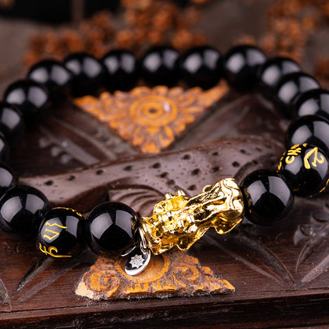 Abundance Attractor - Black Agate Dragon Feng Shui Pixiu Protective Fortune Bracelet