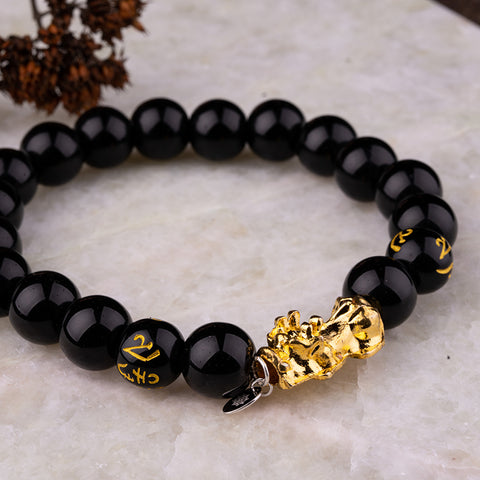 Abundance Attractor - Black Agate Dragon Feng Shui Pixiu Protective Fortune Bracelet