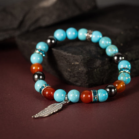 Celestial Harmony - Turquoise Red Agate Hematite December Birthstone Cubic Zirconia Bracelet