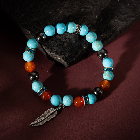 Celestial Harmony - Turquoise Red Agate Hematite December Birthstone Cubic Zirconia Bracelet