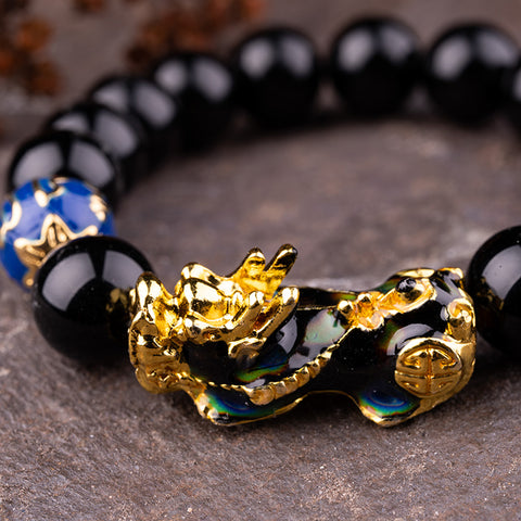 Abundance Attractor - Black Agate Enamel Dragon Feng Shui Pixiu Bracelet