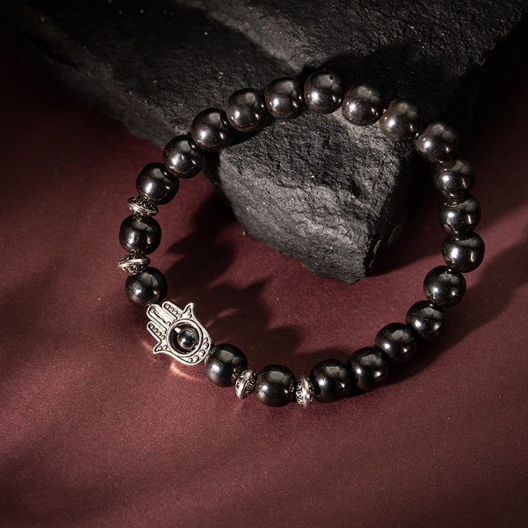 Divine Guidance - Hematite Hamsa Charm Good fortune Protection Bracelet