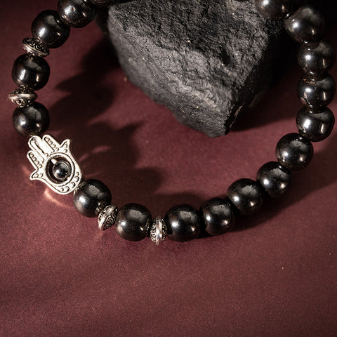 Divine Guidance - Hematite Hamsa Charm Good fortune Protection Bracelet