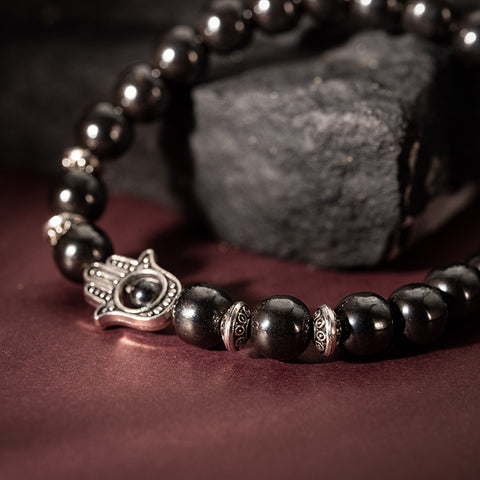 Divine Guidance - Hematite Hamsa Charm Good fortune Protection Bracelet