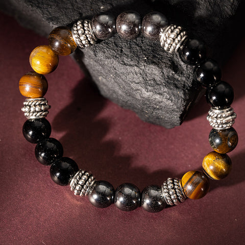 Clarity Armor - Hematite Black Agate Tiger Eye 925 Sterling Silver Bracelet