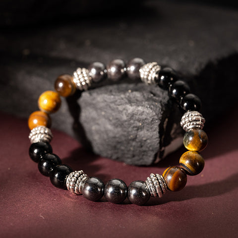 Clarity Armor - Hematite Black Agate Tiger Eye 925 Sterling Silver Bracelet