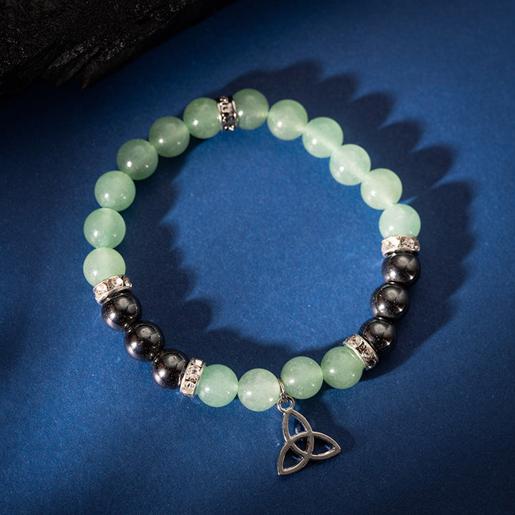 Empowered Prosperity - Green Aventurine Hematite With Triquetra Charm Bracelet