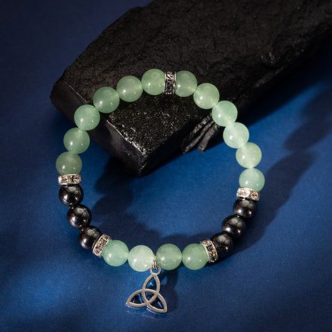 Empowered Prosperity - Green Aventurine Hematite With Triquetra Charm Bracelet