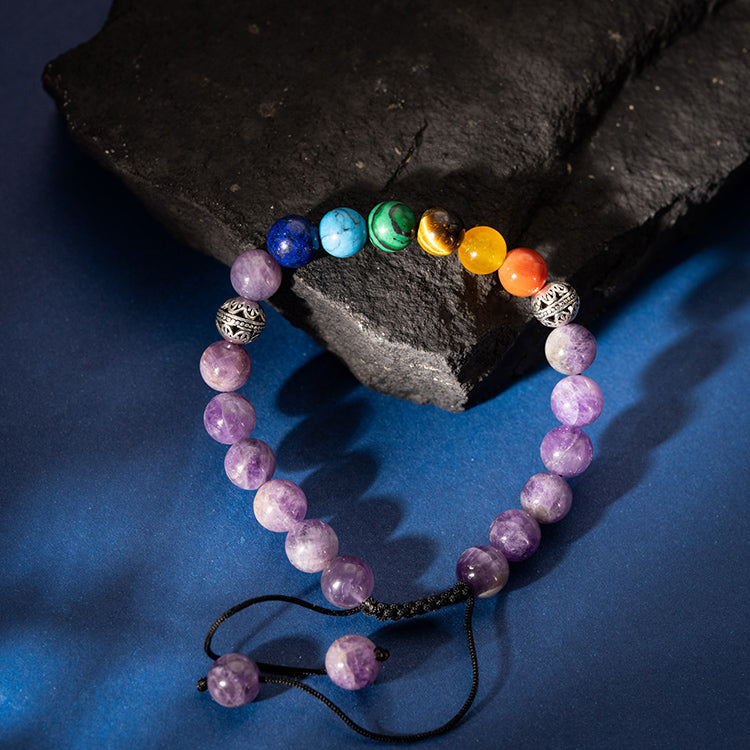 Mindful Presence - Amethyst Seven Chakras Multi Stone February Birthstone Bracelet