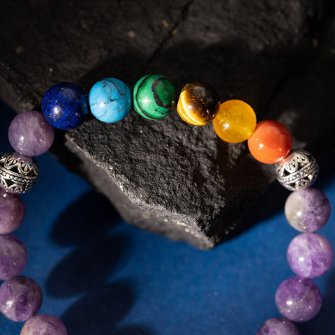 Mindful Presence - Amethyst Seven Chakras Multi Stone February Birthstone Bracelet