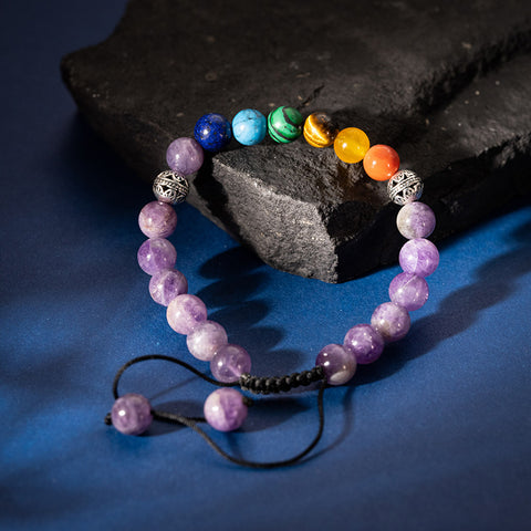 Mindful Presence - Amethyst Seven Chakras Multi Stone February Birthstone Bracelet