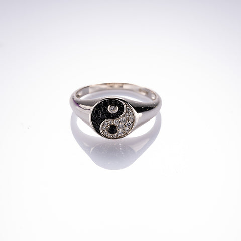 Celestial Flowing Light -Tai Chi Yin Yang 925 Sterling Silver Cubic Zirconia  Ring