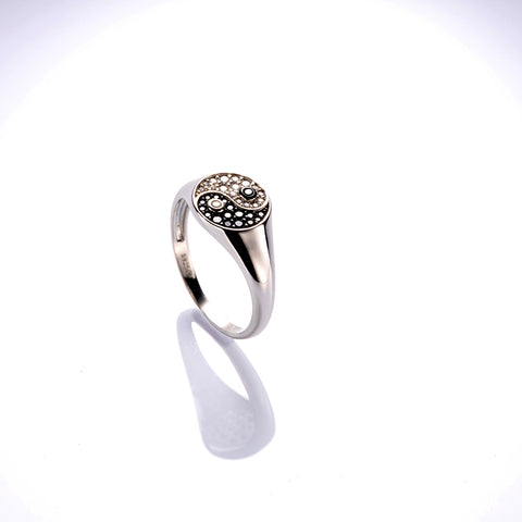 Celestial Flowing Light -Tai Chi Yin Yang 925 Sterling Silver Cubic Zirconia  Ring