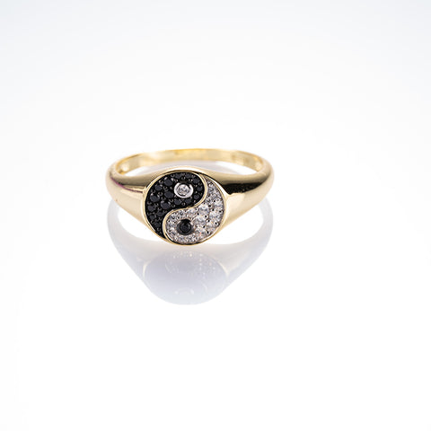 Celestial Dual Force - YinYang 14K Gold Cover 925 Sterling Silver Ring