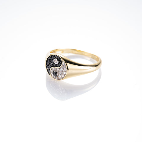 Celestial Dual Force - YinYang 14K Gold Cover 925 Sterling Silver Ring