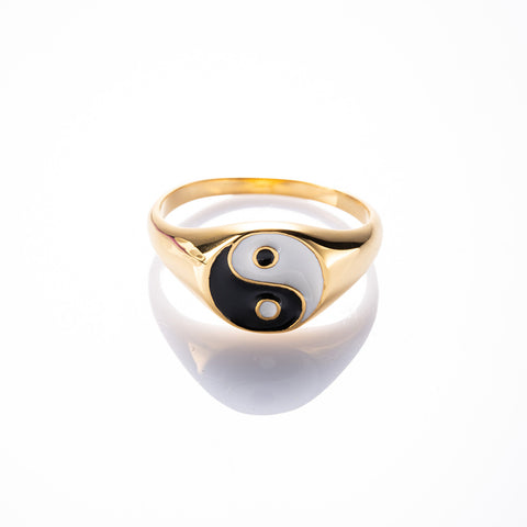 Illuminated Flow - Yin Yang Feng Shui Signet Stainless Steel Ring