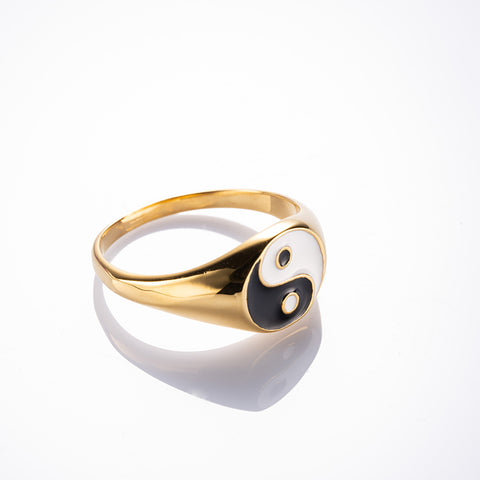 Illuminated Flow - Yin Yang Feng Shui Signet Stainless Steel Ring