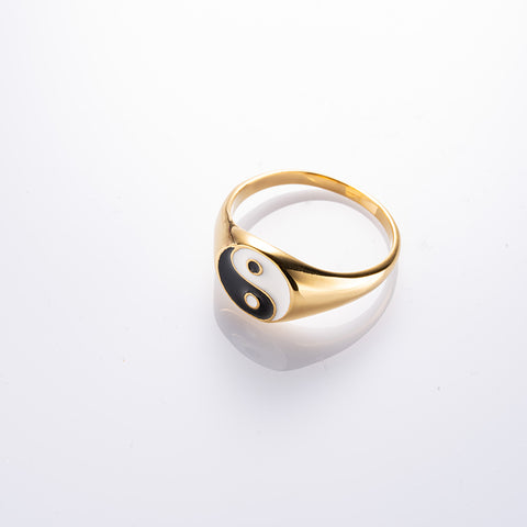 Illuminated Flow - Yin Yang Feng Shui Signet Stainless Steel Ring