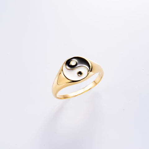 Illuminated Flow - Yin Yang Feng Shui Signet Stainless Steel Ring