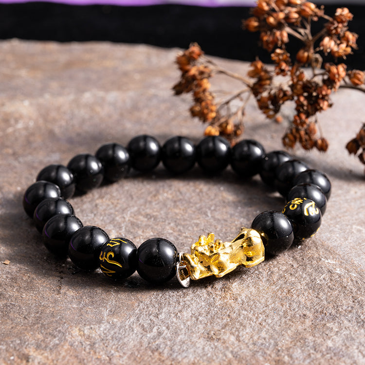 Abundance Attractor - Black Agate Dragon Feng Shui Pixiu Protective Fortune Bracelet