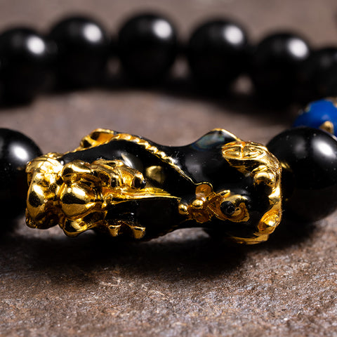 Abundance Attractor - Black Agate Enamel Dragon Feng Shui Pixiu Bracelet