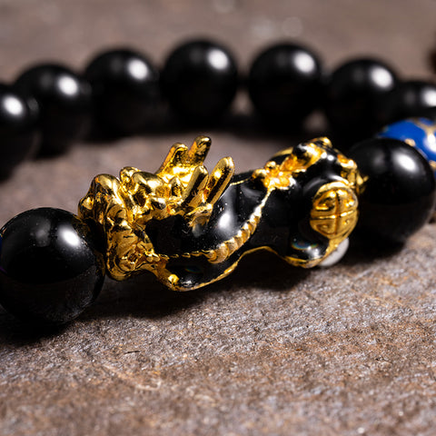 Abundance Attractor - Black Agate Enamel Dragon Feng Shui Pixiu Bracelet