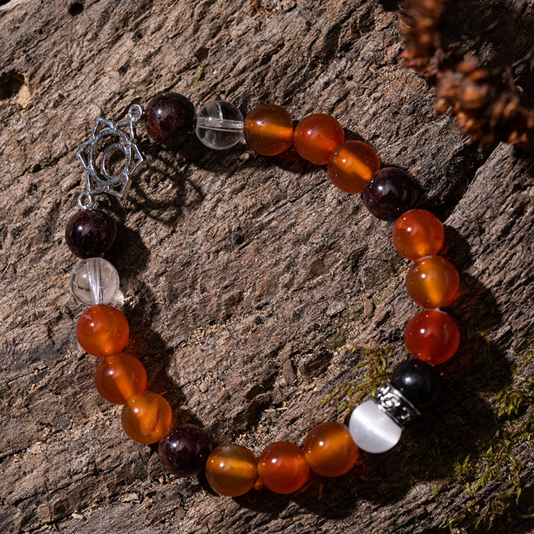 Sensual Blaze - Sacral Chakra Multi Stone Garnet Crystal Quartz April Birthstone Bracelet