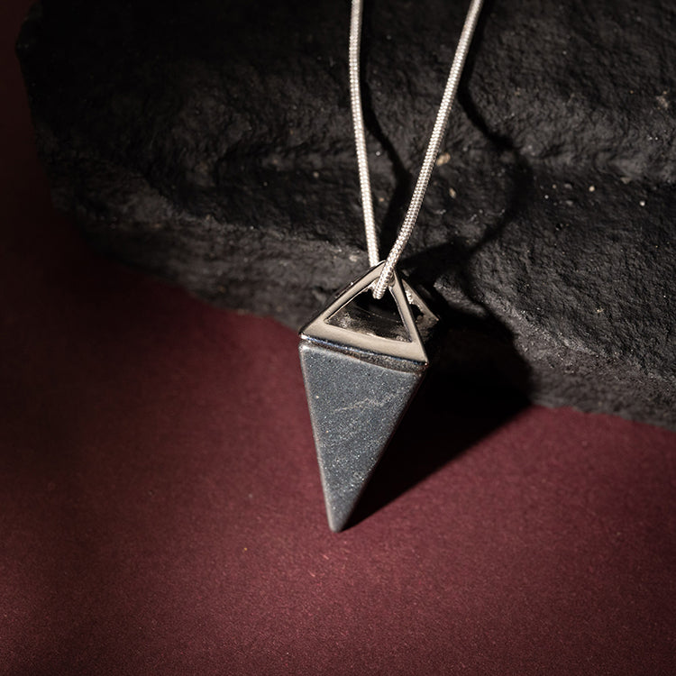 The Dark Knight - Hematite Pyramid Protection Strength 925 Sterling Silver Chain Necklace