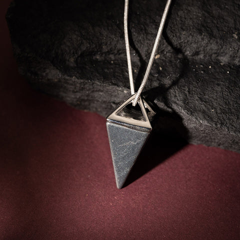 The Dark Knight - Hematite Pyramid Protection Strength 925 Sterling Silver Chain Necklace