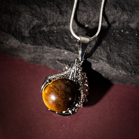 Celestial Guardian - Yellow Tiger Eye Dragon Claw 925 Sterling Silver Necklace