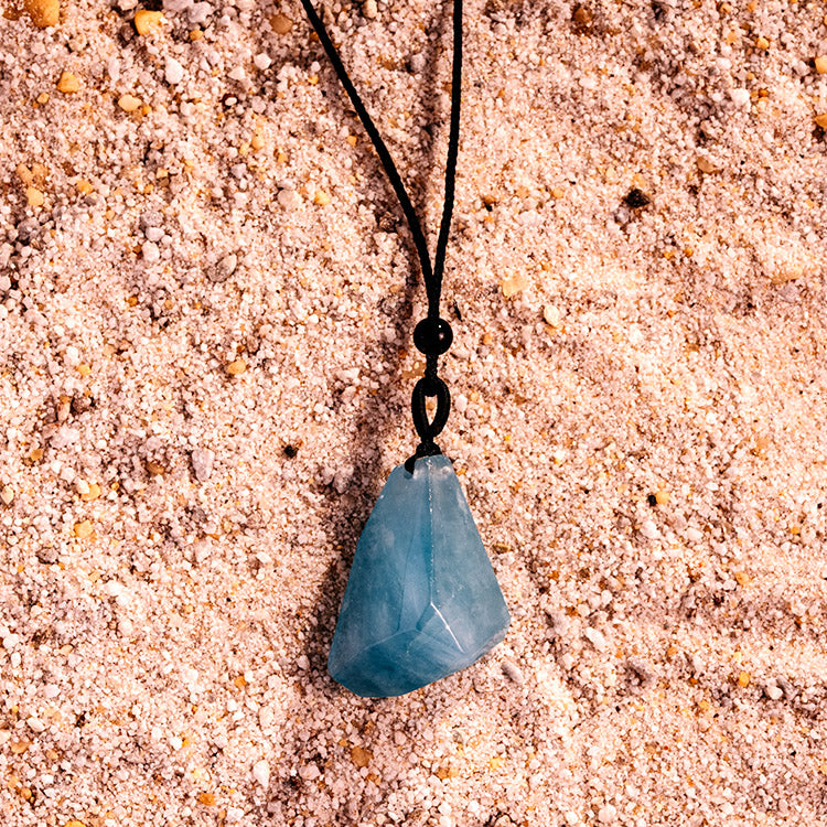Mystic Ocean - Aquamarine Black Cotton String March Birthstone Necklace