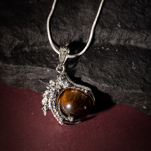 Celestial Guardian - Yellow Tiger Eye Dragon Claw 925 Sterling Silver Necklace