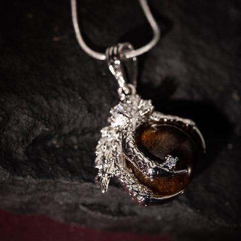 Celestial Guardian - Yellow Tiger Eye Dragon Claw 925 Sterling Silver Necklace