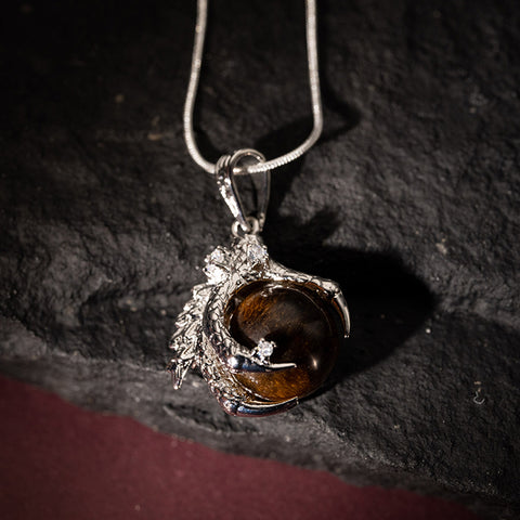 Celestial Guardian - Yellow Tiger Eye Dragon Claw 925 Sterling Silver Necklace