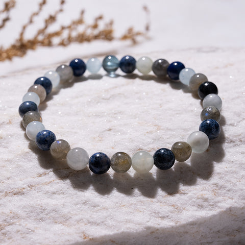Inner Strength And Courage - Blue labradorite Dumortierite Aquamarine March Birthstone Bracelet