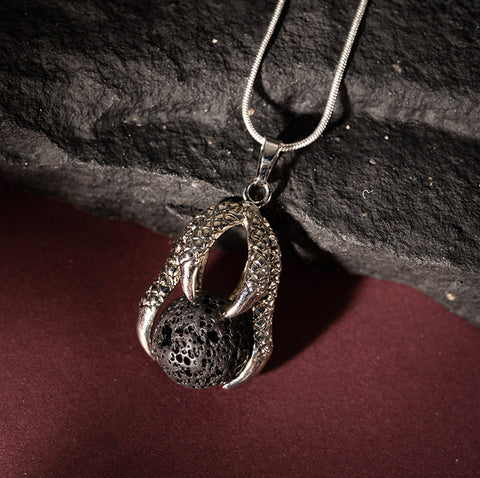 Celestial Guardian - Lava Stone Dragon Claw 925 Sterling Silver Necklace