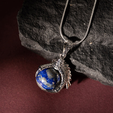 Celestial Guardian - Lapis Lazuli  Dragon Claw 925 Sterling Silver Necklace