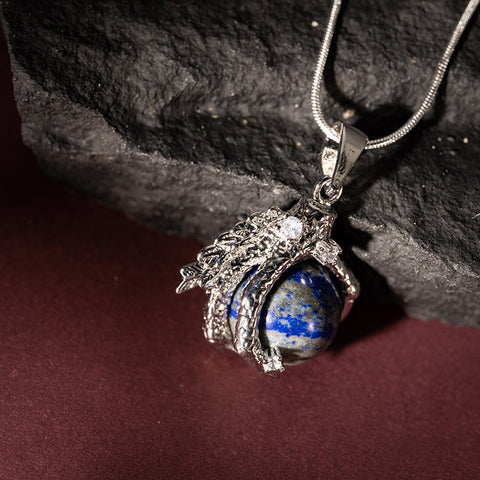Celestial Guardian - Lapis Lazuli  Dragon Claw 925 Sterling Silver Necklace