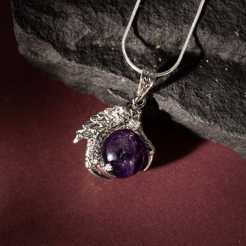 Celestial Guardian - Amethyst Dragon Claw February Birthstone Necklace