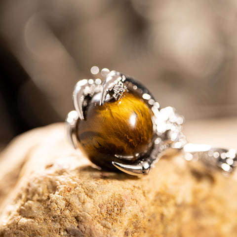 Celestial Guardian - Yellow Tiger Eye Dragon Claw 925 Sterling Silver Necklace