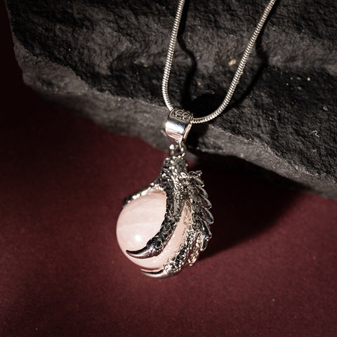Celestial Guardian - Rose Quartz Dragon Claw 925 Sterling Silver Necklace
