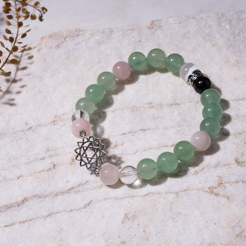 The Loving Embrace - Heart Chakra Multi Stone Flower Of Life Charm Bracelet