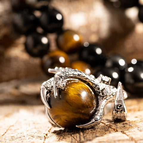 Celestial Guardian - Yellow Tiger Eye Dragon Claw 925 Sterling Silver Necklace