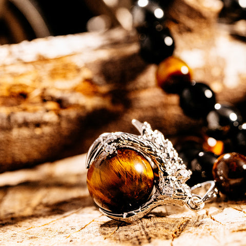 Celestial Guardian - Yellow Tiger Eye Dragon Claw 925 Sterling Silver Necklace