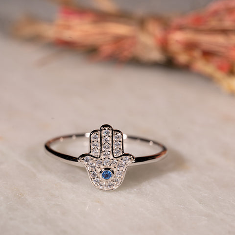 Divine Touch - Hamsa 925 Sterling Silver Cubic Zirconia Ring