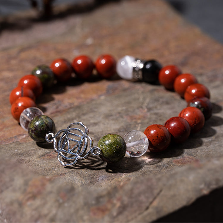 Earthbound Energy Empowerment - Root Chakra Multi Stone Flowers Charm Bracelet