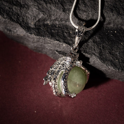 Celestial Guardian - Green Aventurine Dragon Claw 925 Sterling Silver Necklace